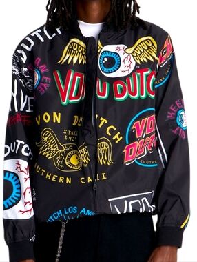 VON DUTCH Bomber Jacket NWT Y2K All Over Logo Graphic Mens Medium